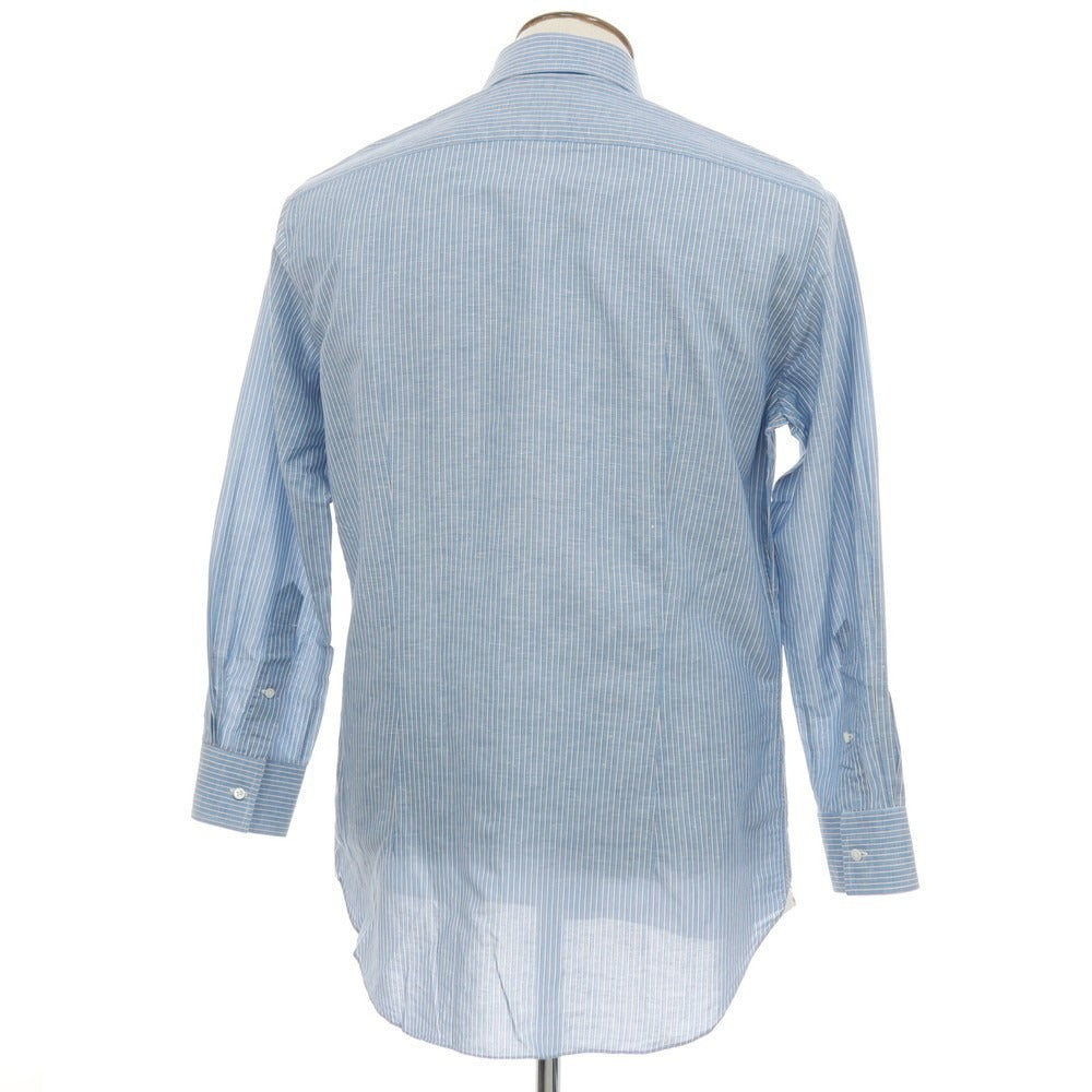 【中古】バグッタ Bagutta リネンコットン ストライプ ワイドカラー ドレスシャツ ライトブルー【サイズ41】【 状態ランクB 】【 メンズ 】