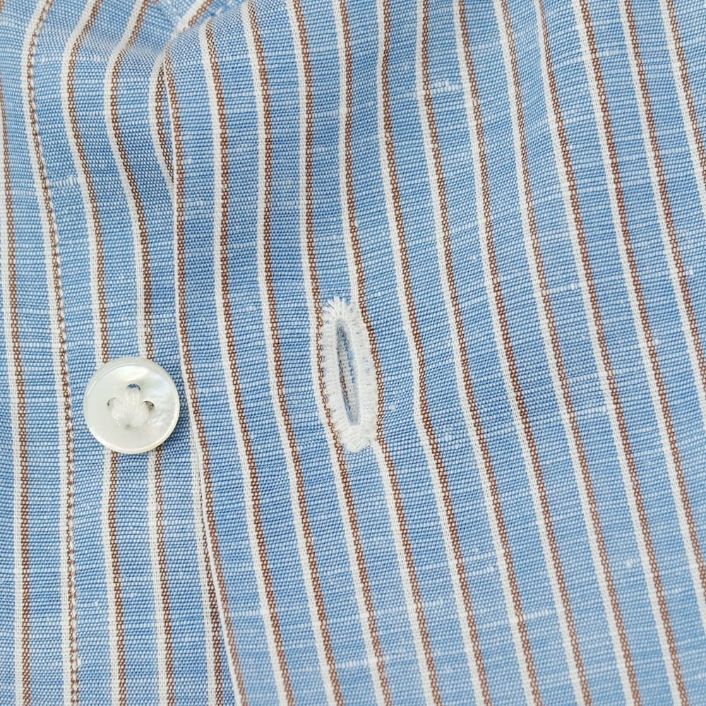 【中古】バグッタ Bagutta リネンコットン ストライプ ワイドカラー ドレスシャツ ライトブルー【サイズ41】【 状態ランクB 】【 メンズ 】