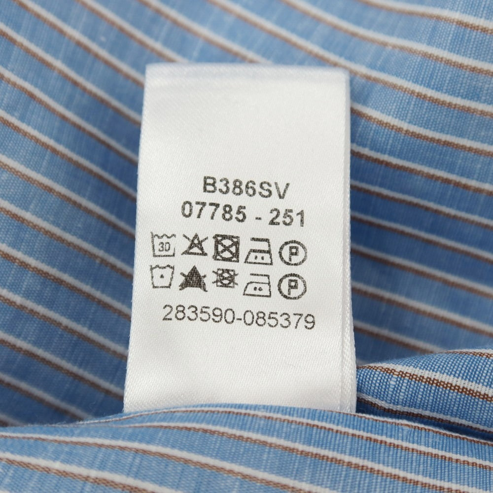 【中古】バグッタ Bagutta リネンコットン ストライプ ワイドカラー ドレスシャツ ライトブルー【サイズ41】【 状態ランクB 】【 メンズ 】