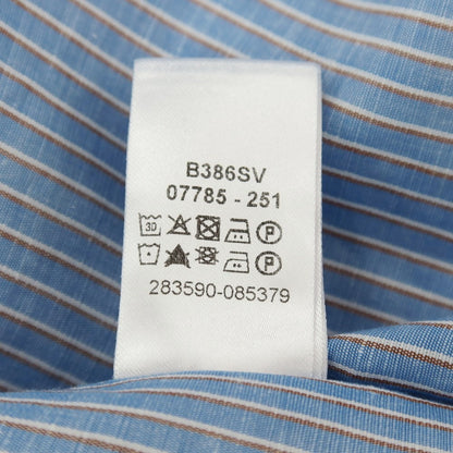 【中古】バグッタ Bagutta リネンコットン ストライプ ワイドカラー ドレスシャツ ライトブルー【サイズ41】【 状態ランクB 】【 メンズ 】