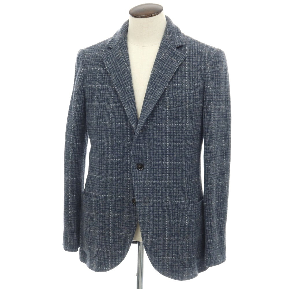 【中古】ホイコ スコットランド HAWICO Scotland ウール系 ジャージー チェック 3B カジュアルジャケット グレーxネイビー【サイズ50位】【 状態ランクA 】【 メンズ 】