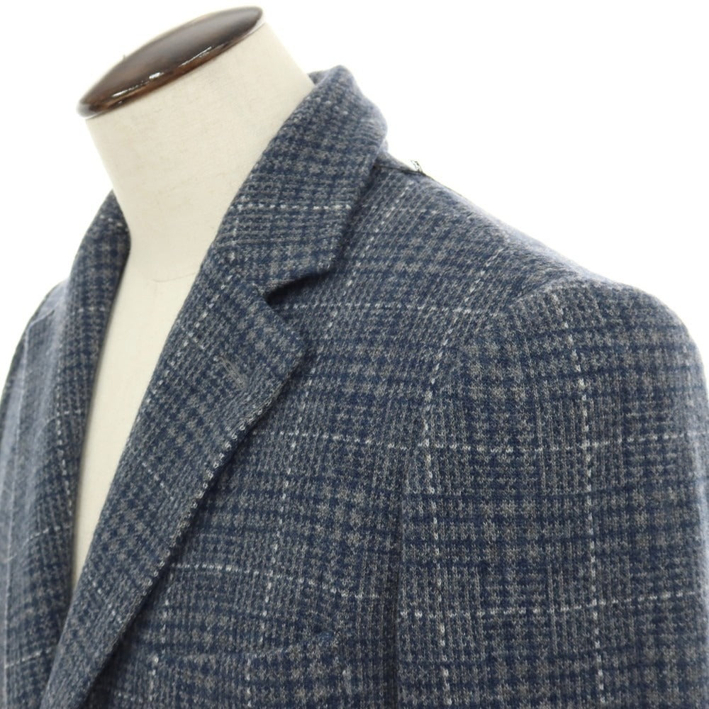 【中古】ホイコ スコットランド HAWICO Scotland ウール系 ジャージー チェック 3B カジュアルジャケット グレーxネイビー【サイズ50位】【 状態ランクA 】【 メンズ 】