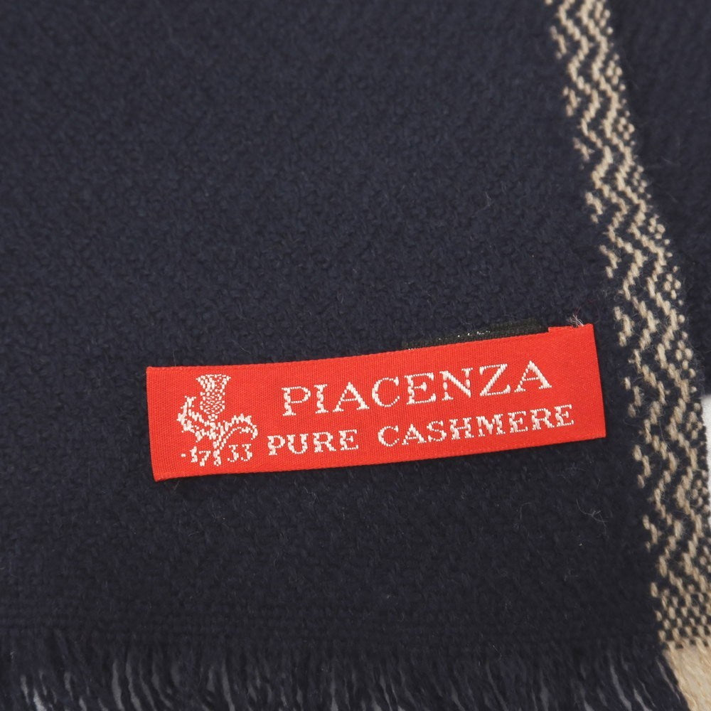 【中古】ピアチェンツァ PIACENZA カシミヤ ストール ネイビーxダークベージュ【 状態ランクB 】【 ユニセックス 】