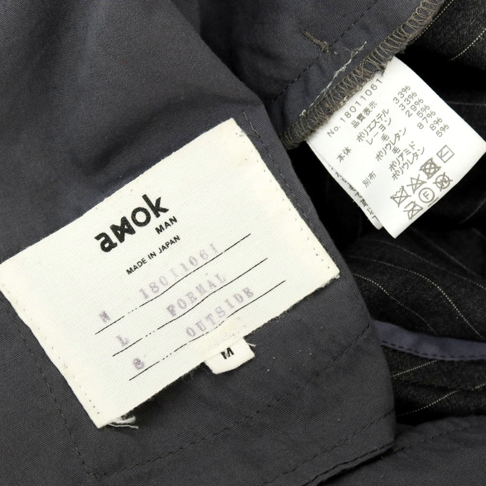 【中古】アモク amok ストレッチ ポリエステルレーヨンウール ストライプ 切り替え カジュアルスラックスパンツ グレー【サイズM】【 状態ランクB 】【 メンズ 】