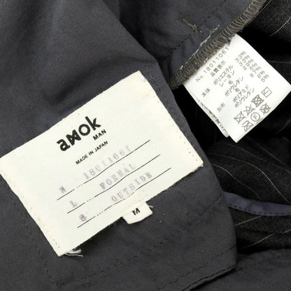 【中古】アモク amok ストレッチ ポリエステルレーヨンウール ストライプ 切り替え カジュアルスラックスパンツ グレー【サイズM】【 状態ランクB 】【 メンズ 】