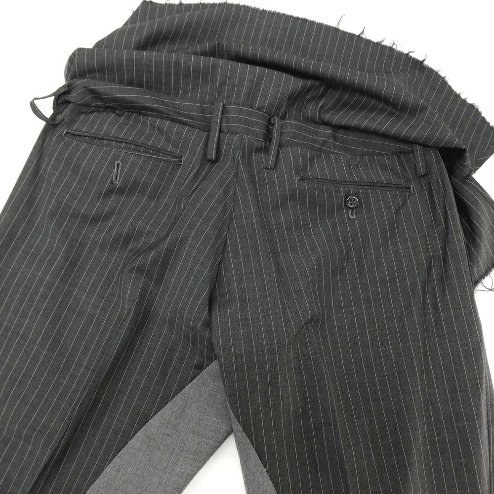 【中古】アモク amok ストレッチ ポリエステルレーヨンウール ストライプ 切り替え カジュアルスラックスパンツ グレー【サイズM】【 状態ランクB 】【 メンズ 】