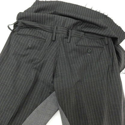 【中古】アモク amok ストレッチ ポリエステルレーヨンウール ストライプ 切り替え カジュアルスラックスパンツ グレー【サイズM】【 状態ランクB 】【 メンズ 】