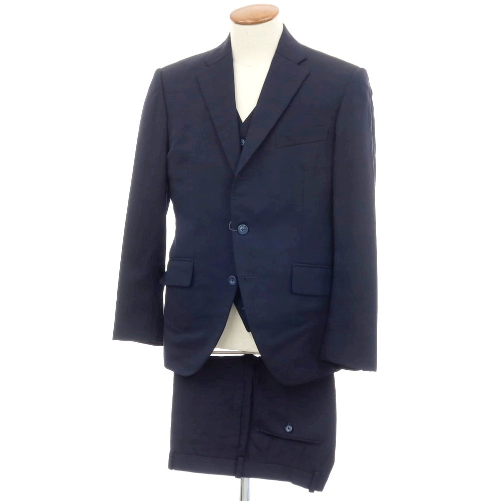 【中古】アザブテーラー azabu tailor スリーピース ウール チェック 3つボタンスーツ ネイビー【サイズ上50/ジレ50/下88】【 状態ランクC 】【 メンズ 】