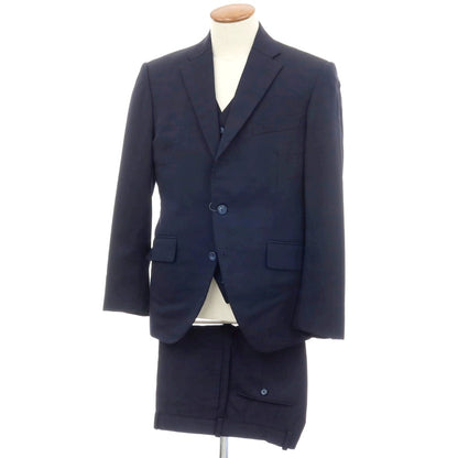 【中古】アザブテーラー azabu tailor スリーピース ウール チェック 3つボタンスーツ ネイビー【サイズ上50/ジレ50/下88】【 状態ランクC 】【 メンズ 】