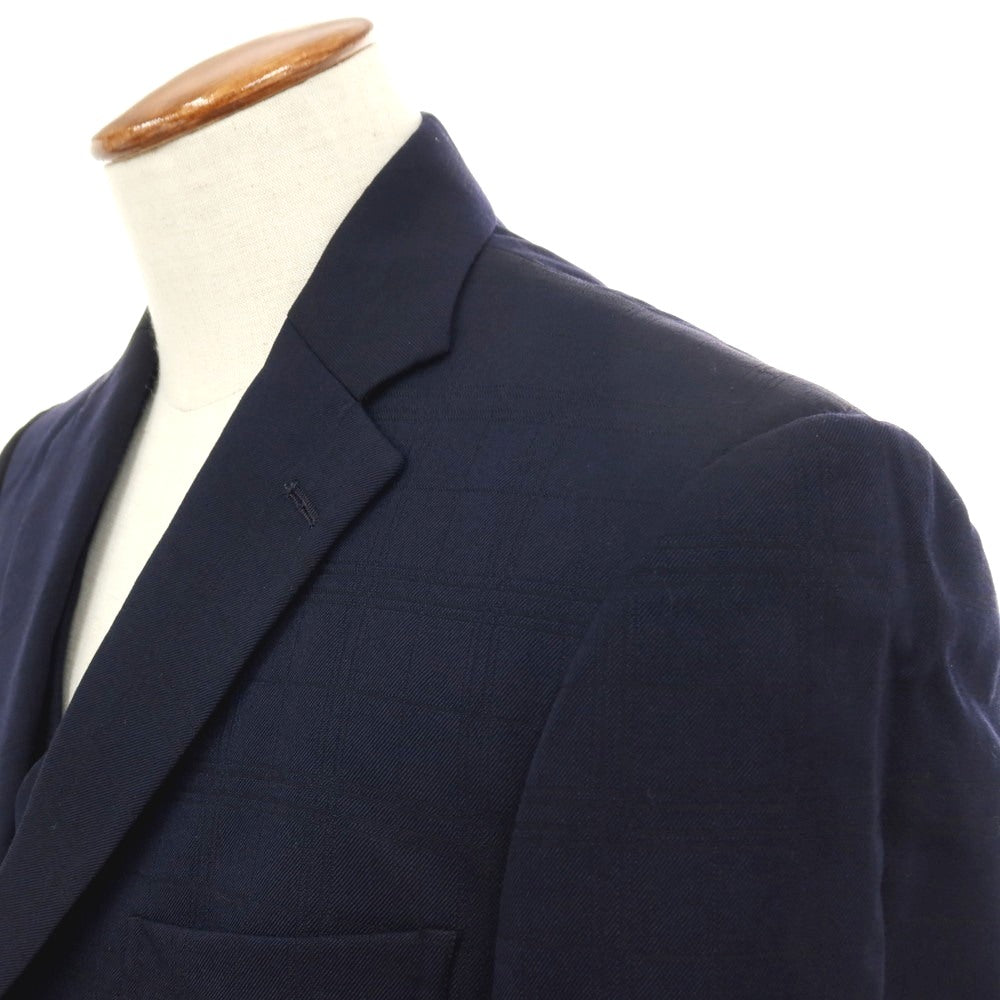 【中古】アザブテーラー azabu tailor スリーピース ウール チェック 3つボタンスーツ ネイビー【サイズ上50/ジレ50/下88】【 状態ランクC 】【 メンズ 】