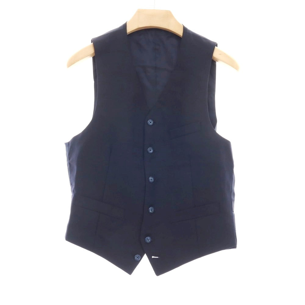 【中古】アザブテーラー azabu tailor スリーピース ウール チェック 3つボタンスーツ ネイビー【サイズ上50/ジレ50/下88】【 状態ランクC 】【 メンズ 】