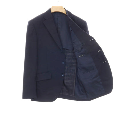 【中古】アザブテーラー azabu tailor スリーピース ウール チェック 3つボタンスーツ ネイビー【サイズ上50/ジレ50/下88】【 状態ランクC 】【 メンズ 】