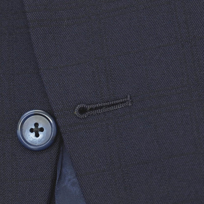 【中古】アザブテーラー azabu tailor スリーピース ウール チェック 3つボタンスーツ ネイビー【サイズ上50/ジレ50/下88】【 状態ランクC 】【 メンズ 】