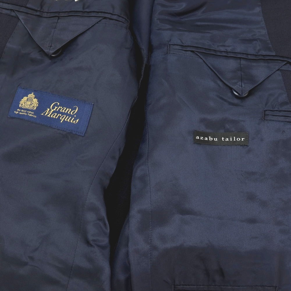 【中古】アザブテーラー azabu tailor スリーピース ウール チェック 3つボタンスーツ ネイビー【サイズ上50/ジレ50/下88】【 状態ランクC 】【 メンズ 】