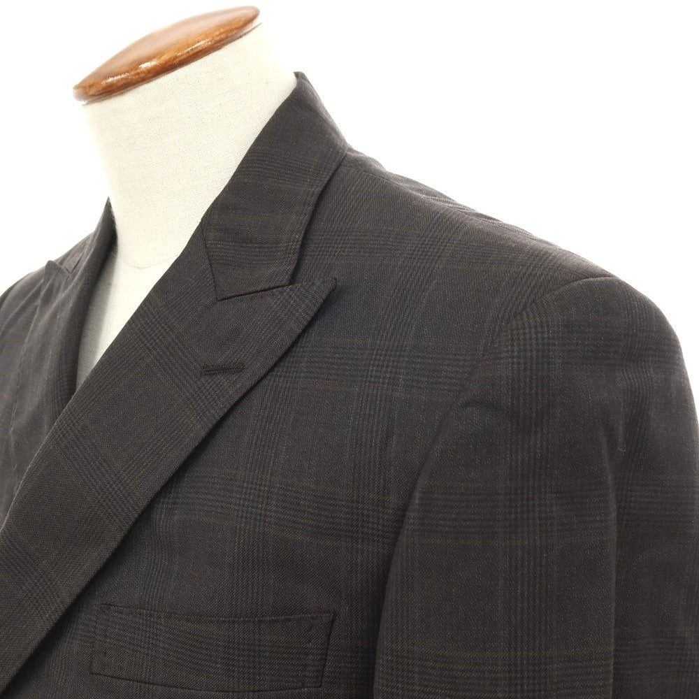 【中古】アザブテーラー azabu tailor ウール チェック ダブルスーツ ダークブラウン【サイズ上50/下85】【 状態ランクC 】【 メンズ 】[APD]