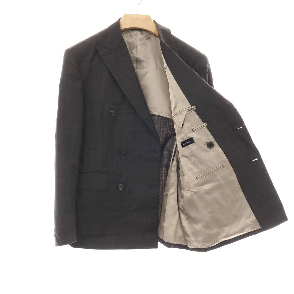【中古】アザブテーラー azabu tailor ウール チェック ダブルスーツ ダークブラウン【サイズ上50/下85】【 状態ランクC 】【 メンズ 】[APD]