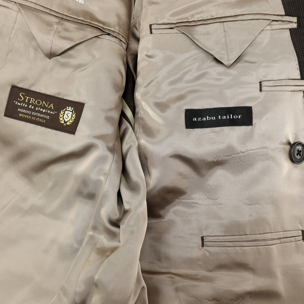 【中古】アザブテーラー azabu tailor ウール チェック ダブルスーツ ダークブラウン【サイズ上50/下85】【 状態ランクC 】【 メンズ 】[APD]