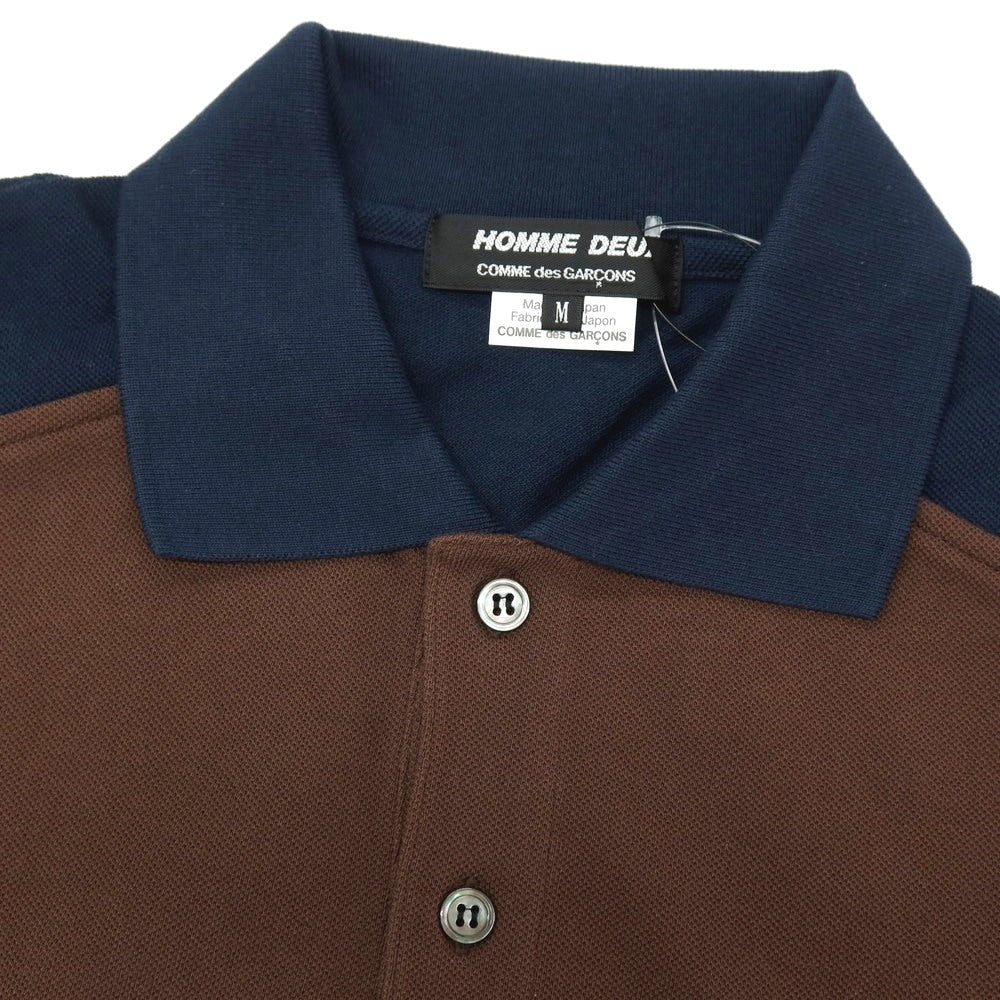 【中古】コムデギャルソン オムドゥ COMME des GARCONS HOMME DEUX 2025年秋冬 コットン 鹿の子 半袖ポロシャツ ネイビーxブラウン【サイズM】【 状態ランクA 】【 メンズ 】[CPD]