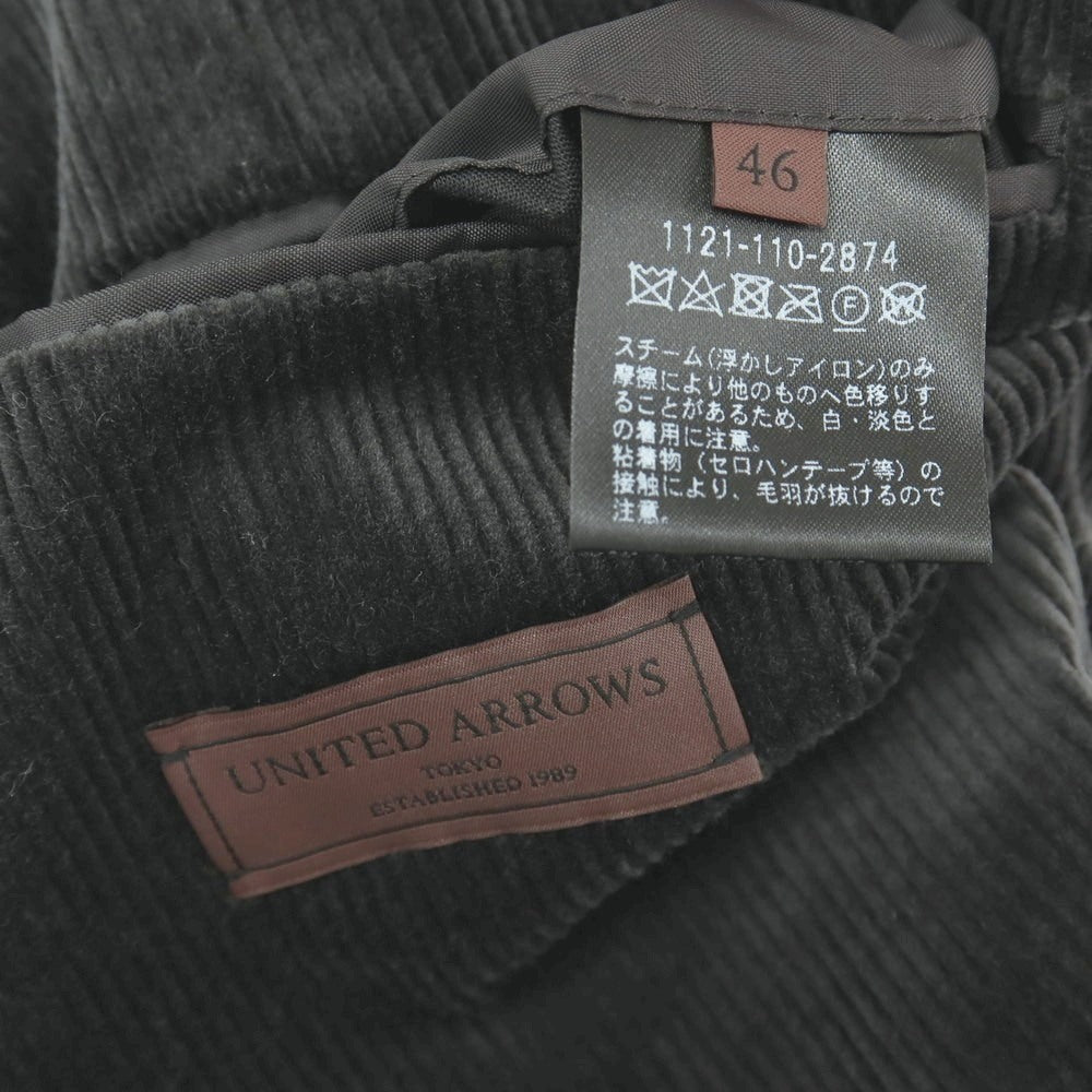 【中古】ユナイテッドアローズ UNITED ARROWS ストレッチ コットン 中太畝 コーデュロイ 2つボタンスーツ セットアップ チャコールグレー系【サイズ46】【 状態ランクB 】【 メンズ 】