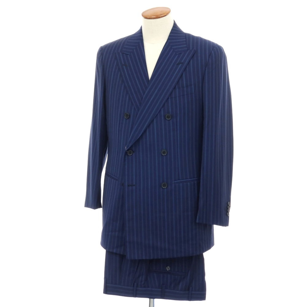 【中古】ラバッツォーロ RAVAZZOLO ニュージーランドメリノウール ストライプ 6B ダブルスーツ ネイビーxブルー【サイズ48】【 状態ランクB 】【 メンズ 】