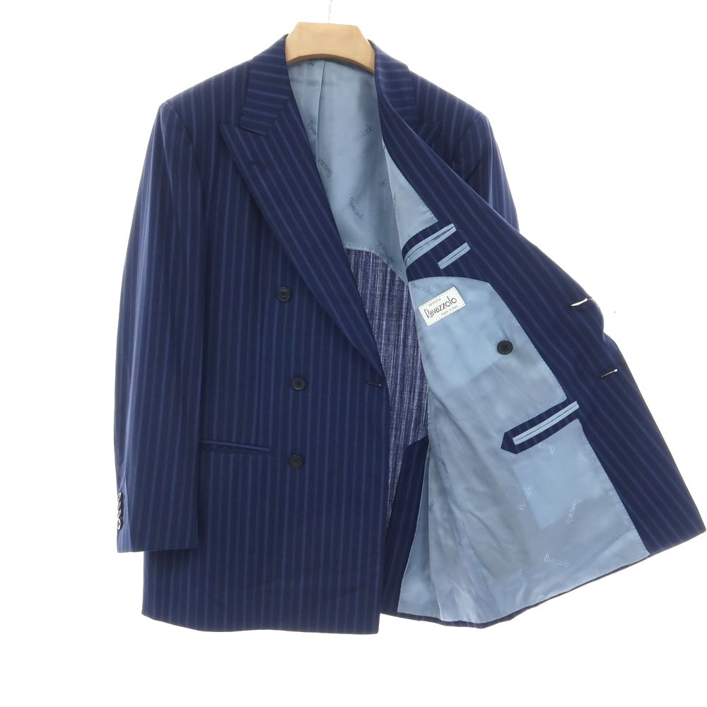 【中古】ラバッツォーロ RAVAZZOLO ニュージーランドメリノウール ストライプ 6B ダブルスーツ ネイビーxブルー【サイズ48】【 状態ランクB 】【 メンズ 】