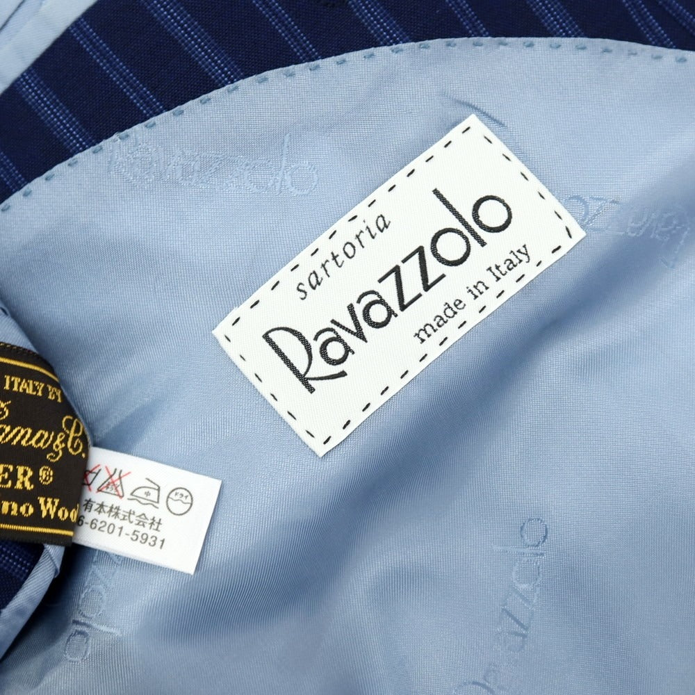 【中古】ラバッツォーロ RAVAZZOLO ニュージーランドメリノウール ストライプ 6B ダブルスーツ ネイビーxブルー【サイズ48】【 状態ランクB 】【 メンズ 】