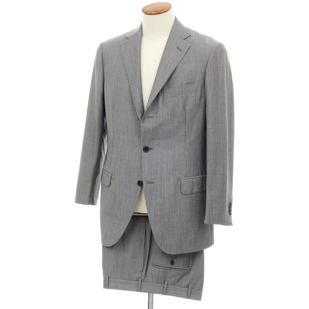 【中古】ベルベスト Belvest BEAMS F別注 SUPER110’Sウール＆モヘヤ ストライプ 3つボタンスーツ グレーxホワイト【サイズ48】【 状態ランクC 】【 メンズ 】