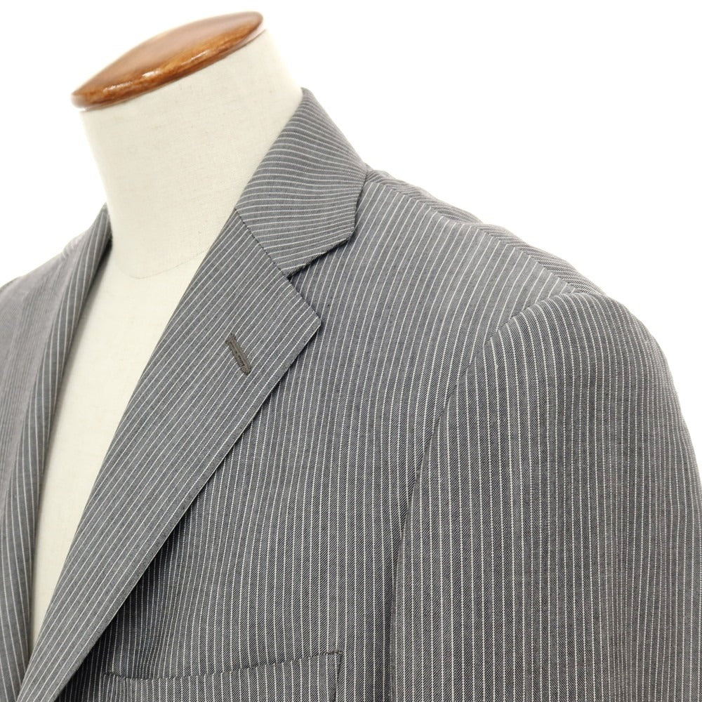 【中古】ベルベスト Belvest BEAMS F別注 SUPER110’Sウール＆モヘヤ ストライプ 3つボタンスーツ グレーxホワイト【サイズ48】【 状態ランクC 】【 メンズ 】