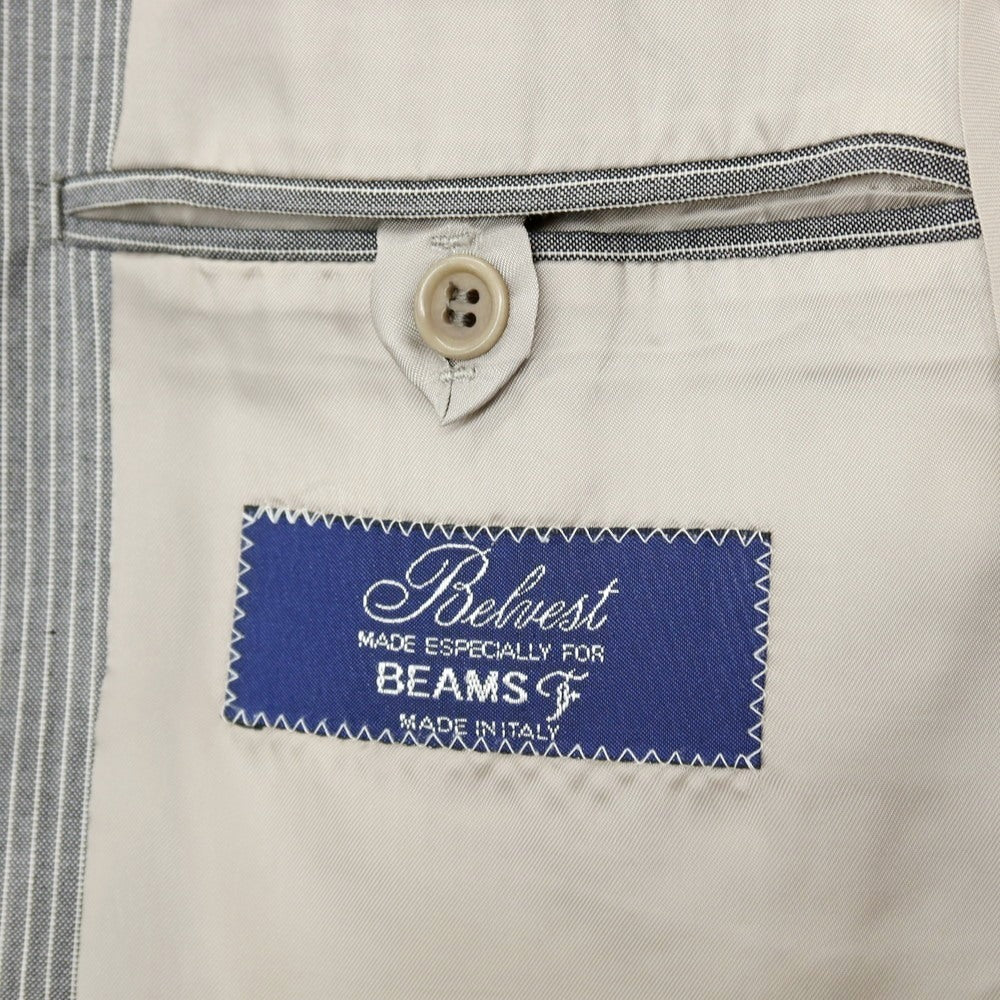 【中古】ベルベスト Belvest BEAMS F別注 SUPER110’Sウール＆モヘヤ ストライプ 3つボタンスーツ グレーxホワイト【サイズ48】【 状態ランクC 】【 メンズ 】