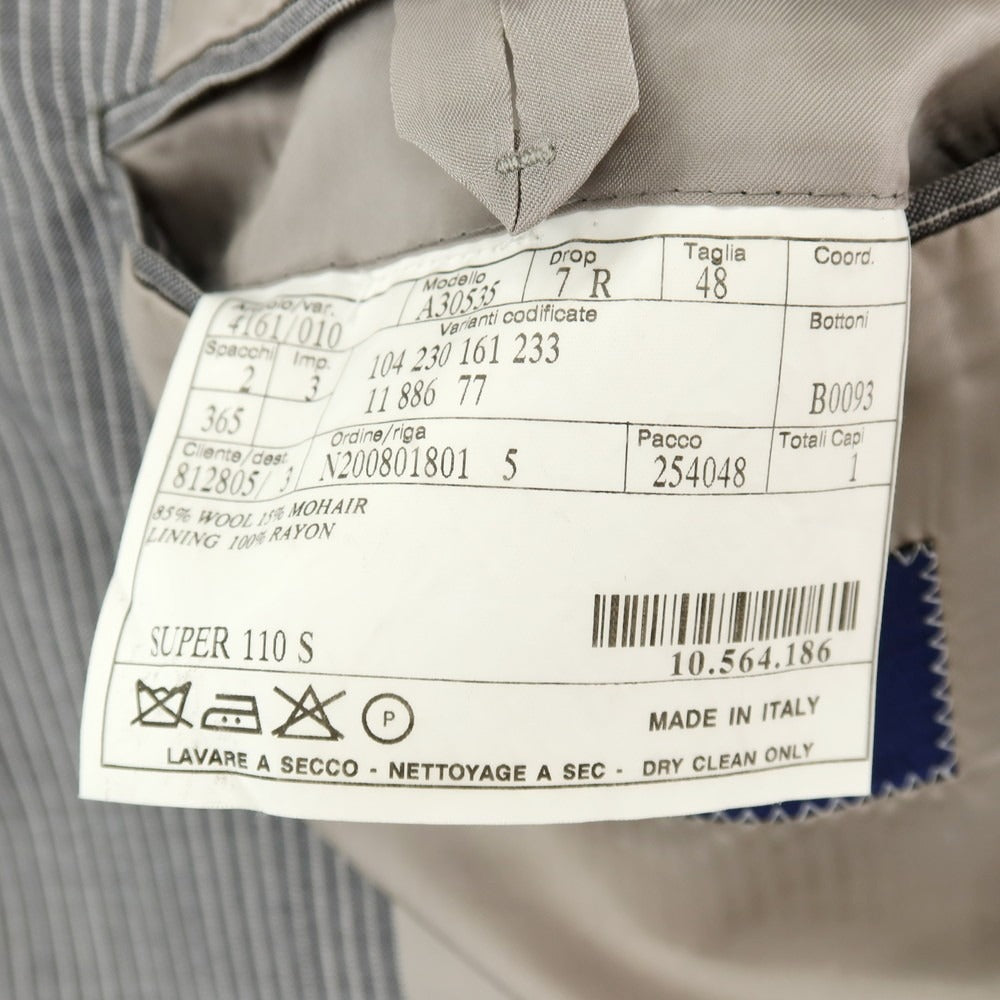 【中古】ベルベスト Belvest BEAMS F別注 SUPER110’Sウール＆モヘヤ ストライプ 3つボタンスーツ グレーxホワイト【サイズ48】【 状態ランクC 】【 メンズ 】