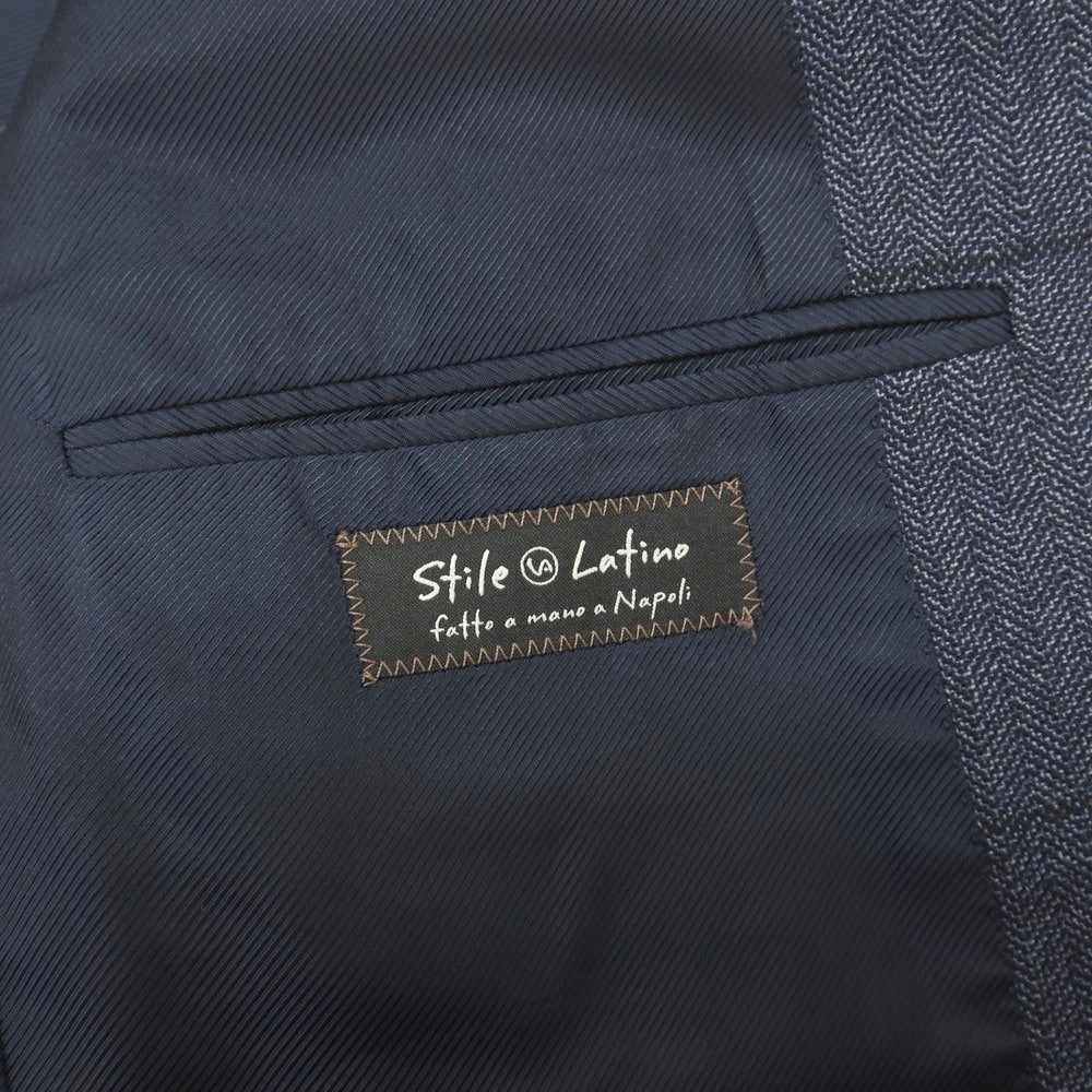 【中古】スティレ ラティーノ STILE LATINO ウール ウィンドウペーンチェック 3つボタンスーツ ライトネイビーxブラック【サイズ48】【 状態ランクB 】【 メンズ 】