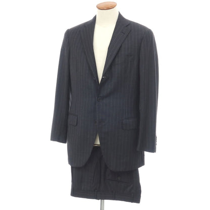 【中古】ベルベスト Belvest ISETAN MEN’S別注 ウール ストライプ 3つボタンスーツ ダークグレーxパープル【サイズ48】【 状態ランクB 】【 メンズ 】
