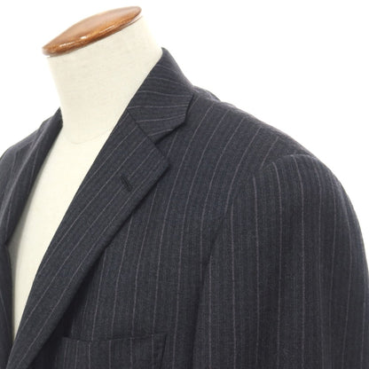 【中古】ベルベスト Belvest ISETAN MEN’S別注 ウール ストライプ 3つボタンスーツ ダークグレーxパープル【サイズ48】【 状態ランクB 】【 メンズ 】