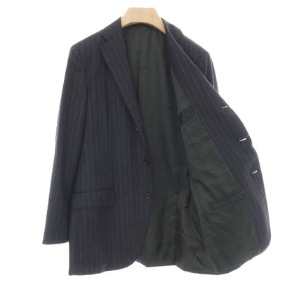 【中古】ベルベスト Belvest ISETAN MEN’S別注 ウール ストライプ 3つボタンスーツ ダークグレーxパープル【サイズ48】【 状態ランクB 】【 メンズ 】