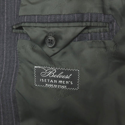 【中古】ベルベスト Belvest ISETAN MEN’S別注 ウール ストライプ 3つボタンスーツ ダークグレーxパープル【サイズ48】【 状態ランクB 】【 メンズ 】
