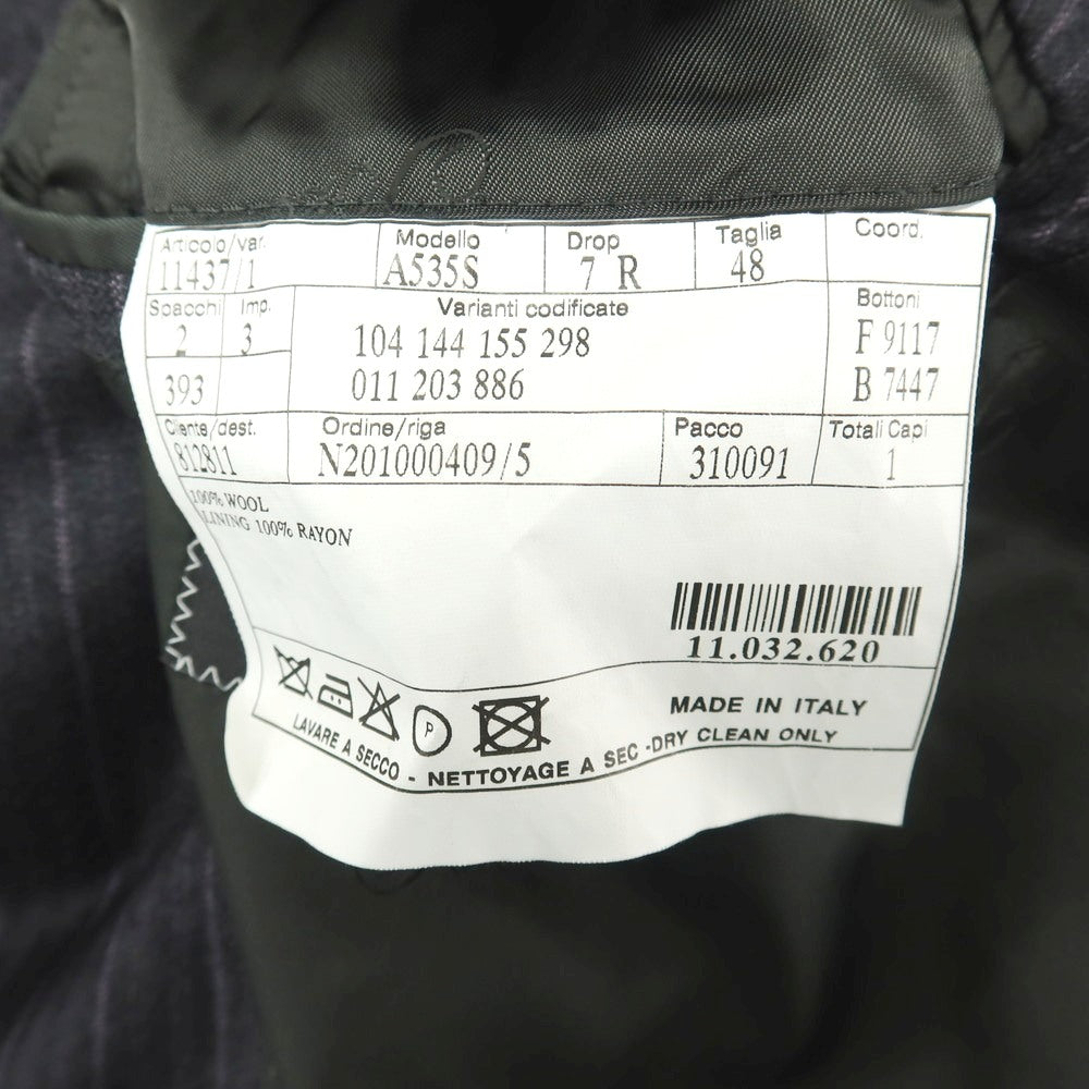 【中古】ベルベスト Belvest ISETAN MEN’S別注 ウール ストライプ 3つボタンスーツ ダークグレーxパープル【サイズ48】【 状態ランクB 】【 メンズ 】