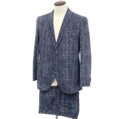 【中古】ジーステージ g-stage ポリエステル チェック プリント 2つボタンスーツ セットアップ ネイビーxホワイト【サイズ50】【 状態ランクA 】【 メンズ 】