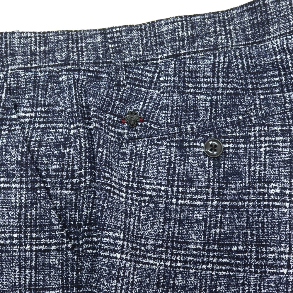 【中古】ジーステージ g-stage ポリエステル チェック プリント 2つボタンスーツ セットアップ ネイビーxホワイト【サイズ50】【 状態ランクA 】【 メンズ 】