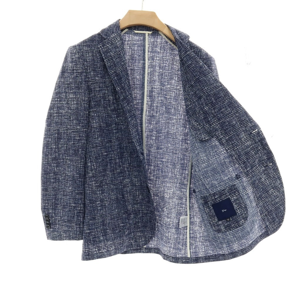 【中古】ジーステージ g-stage ポリエステル チェック プリント 2つボタンスーツ セットアップ ネイビーxホワイト【サイズ50】【 状態ランクA 】【 メンズ 】