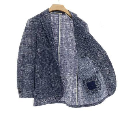 【中古】ジーステージ g-stage ポリエステル チェック プリント 2つボタンスーツ セットアップ ネイビーxホワイト【サイズ50】【 状態ランクA 】【 メンズ 】