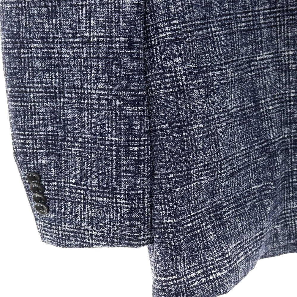 【中古】ジーステージ g-stage ポリエステル チェック プリント 2つボタンスーツ セットアップ ネイビーxホワイト【サイズ50】【 状態ランクA 】【 メンズ 】