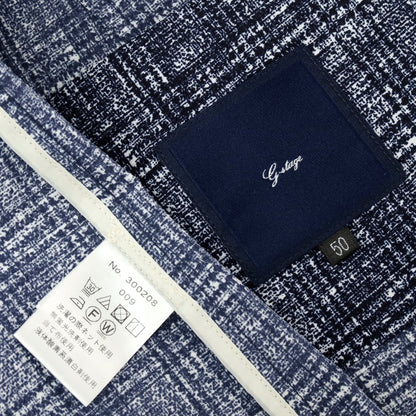 【中古】ジーステージ g-stage ポリエステル チェック プリント 2つボタンスーツ セットアップ ネイビーxホワイト【サイズ50】【 状態ランクA 】【 メンズ 】