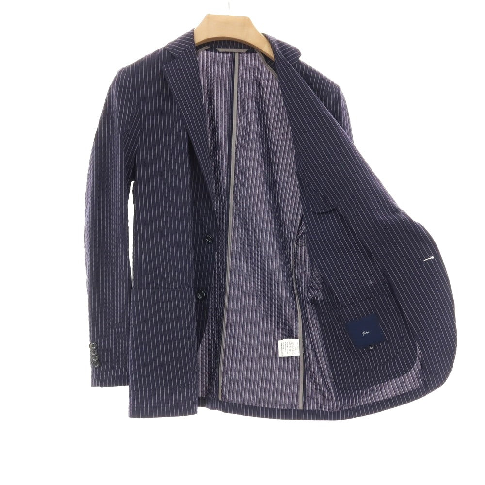 【SALE30%OFF/返品不可】【中古】【未使用】ジーステージ g-stage COOL MAX ポリエステルコットン サッカー ストライプ 2B カジュアルジャケット ネイビー【 サイズ44 】【 状態ランクS 】【 メンズ 】