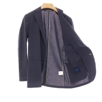 【SALE30%OFF/返品不可】【中古】【未使用】ジーステージ g-stage COOL MAX ポリエステルコットン サッカー ストライプ 2B カジュアルジャケット ネイビー【 サイズ44 】【 状態ランクS 】【 メンズ 】