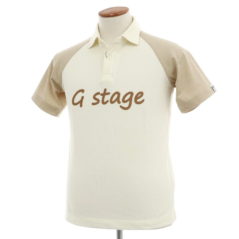【中古】【未使用】ジーステージ g-stage ストレッチ ポリエステルレーヨン 鹿の子 半袖ポロシャツ アイボリーxベージュ【サイズ46】【 状態ランクS 】【 メンズ 】