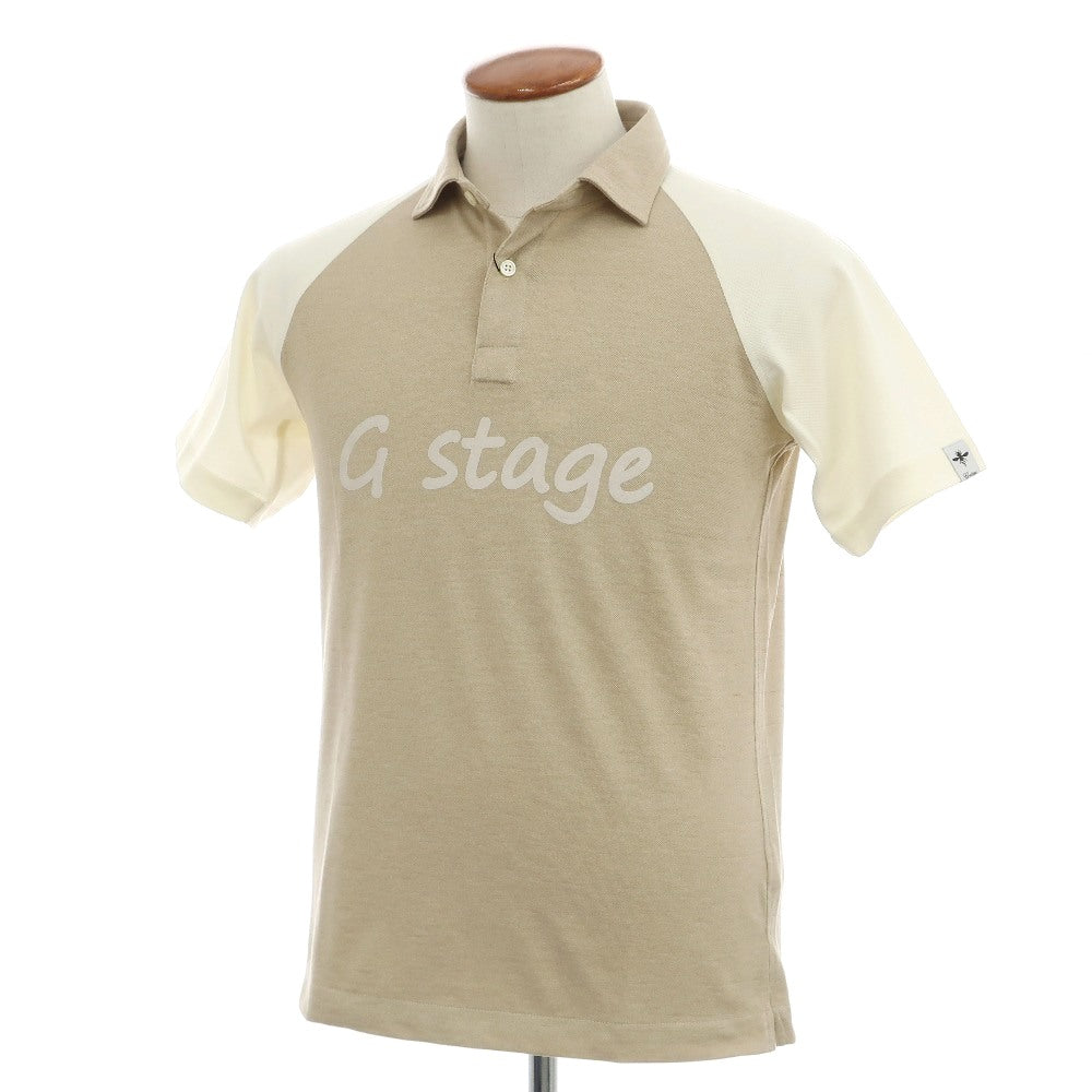 【中古】【未使用】ジーステージ g-stage ストレッチ ポリエステルレーヨン 鹿の子 半袖ポロシャツ ベージュxアイボリー【サイズ46】【 状態ランクS 】【 メンズ 】