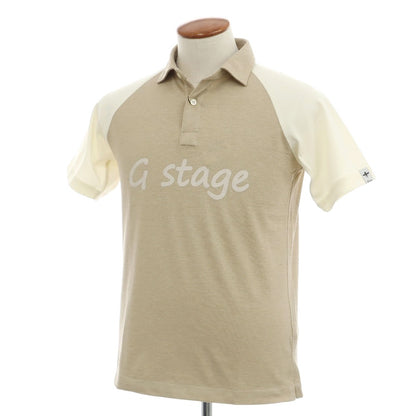 【中古】【未使用】ジーステージ g-stage ストレッチ ポリエステルレーヨン 鹿の子 半袖ポロシャツ ベージュxアイボリー【サイズ46】【 状態ランクS 】【 メンズ 】