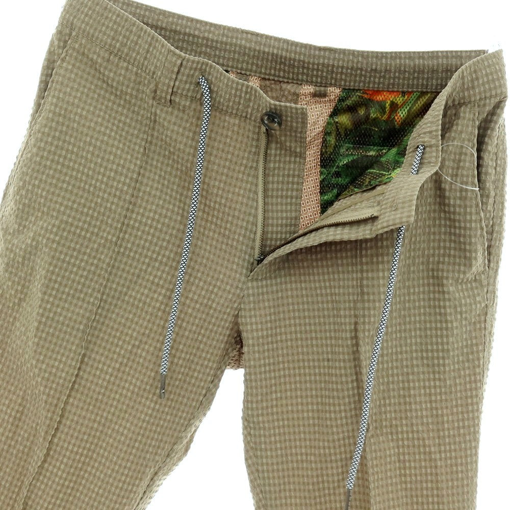 【中古】ジーステージ g-stage ポリエステル サッカー チェック イージースラックスパンツ オリーブ系【サイズ46】【 状態ランクA 】【 メンズ 】