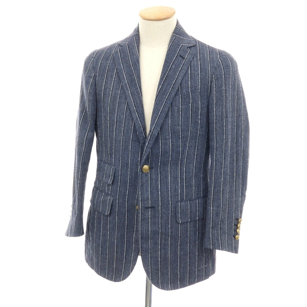【中古】スティレ ラティーノ STILE LATINO GULE032 リネンシルクコットンナイロン ストライプ 3B テーラードジャケット ライトネイビー【サイズ44】【 状態ランクC 】【 メンズ 】