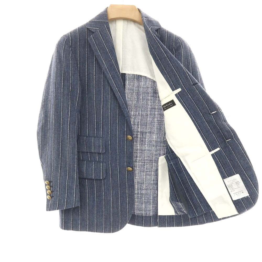 【中古】スティレ ラティーノ STILE LATINO GULE032 リネンシルクコットンナイロン ストライプ 3B テーラードジャケット ライトネイビー【サイズ44】【 状態ランクC 】【 メンズ 】